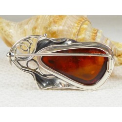 Broszka srebrna z bursztynem, handmade 420-36