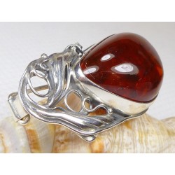 Broszka srebrna z bursztynem, handmade 420-39