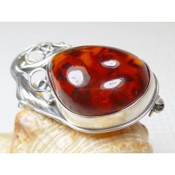 Broszka srebrna z bursztynem, handmade 420-39