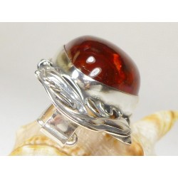 Broszka srebrna z bursztynem, handmade 420-39
