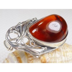 Broszka srebrna z bursztynem, handmade 420-38