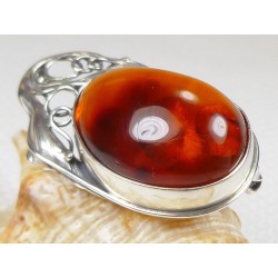 Broszka srebrna z bursztynem, handmade 420-38
