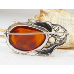 Broszka srebrna z bursztynem, handmade 420-38