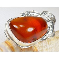 Broszka srebrna z bursztynem, handmade 420-35