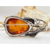 Broszka srebrna z bursztynem, handmade 420-25