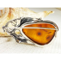 Broszka srebrna z bursztynem, handmade 420-14