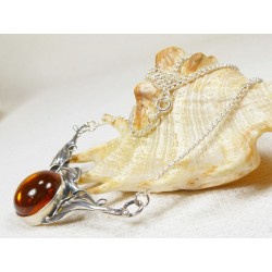 Naszyjnik srebrny z bursztynem, handmade 751-8