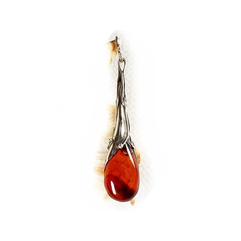 Wisiorek srebrny z bursztynem, handmade 611-10