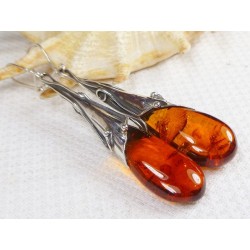 Kolczyki srebrne z bursztynem, handmade 210-75