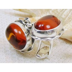 Spinki srebrne z bursztynem, handmade 814-106