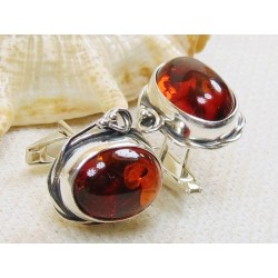 Spinki srebrne z bursztynem, handmade 814-113