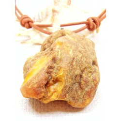 Naszyjnik bursztyn naturalny - Zawieszka srebrna – Rzemień skórzany, 679-10