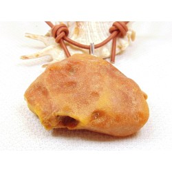 Naszyjnik bursztyn naturalny - Zawieszka srebrna – Rzemień skórzany, 679-12