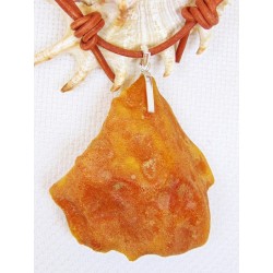 Naszyjnik bursztyn naturalny - Zawieszka srebrna – Rzemień skórzany, 679-12