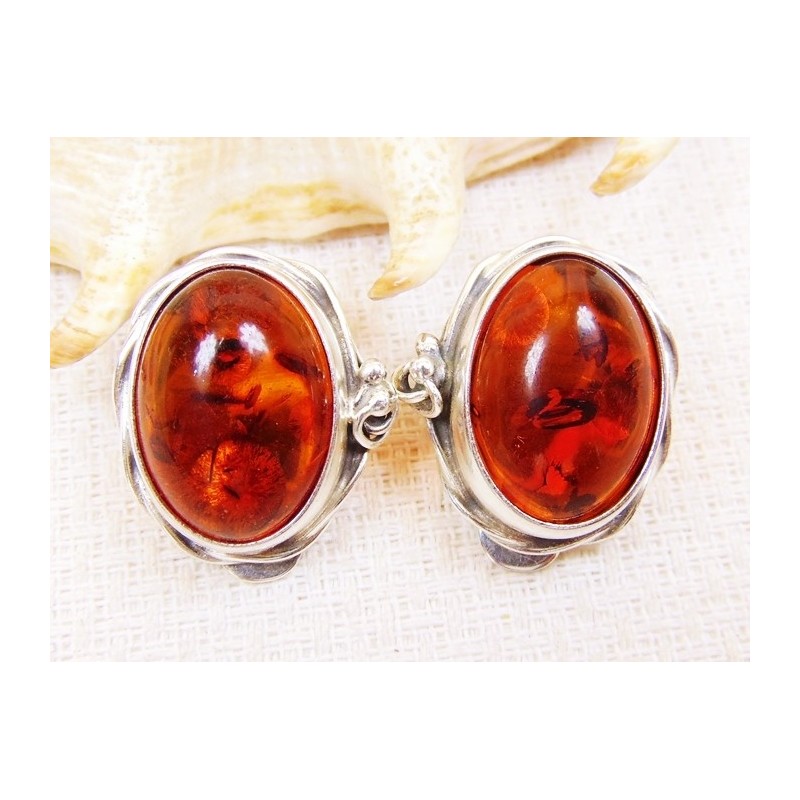 Klipsy srebrne z bursztynem, handmade 314-51