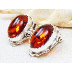 Klipsy srebrne z bursztynem, handmade 314-51