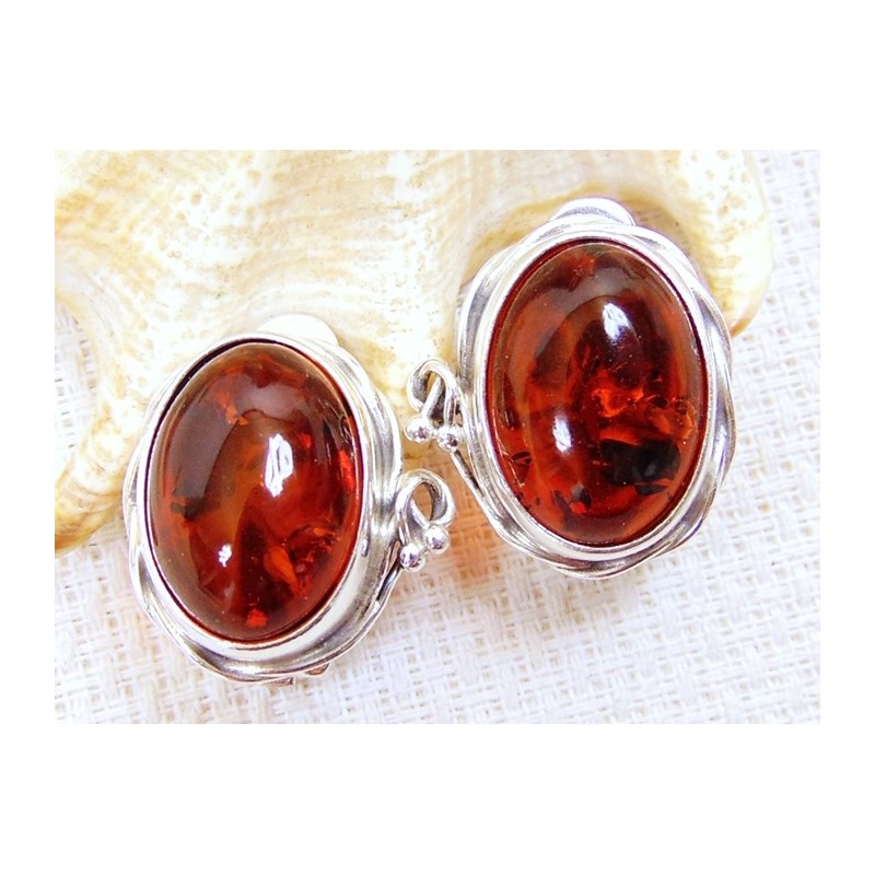 Klipsy srebrne z bursztynem, handmade 314-52