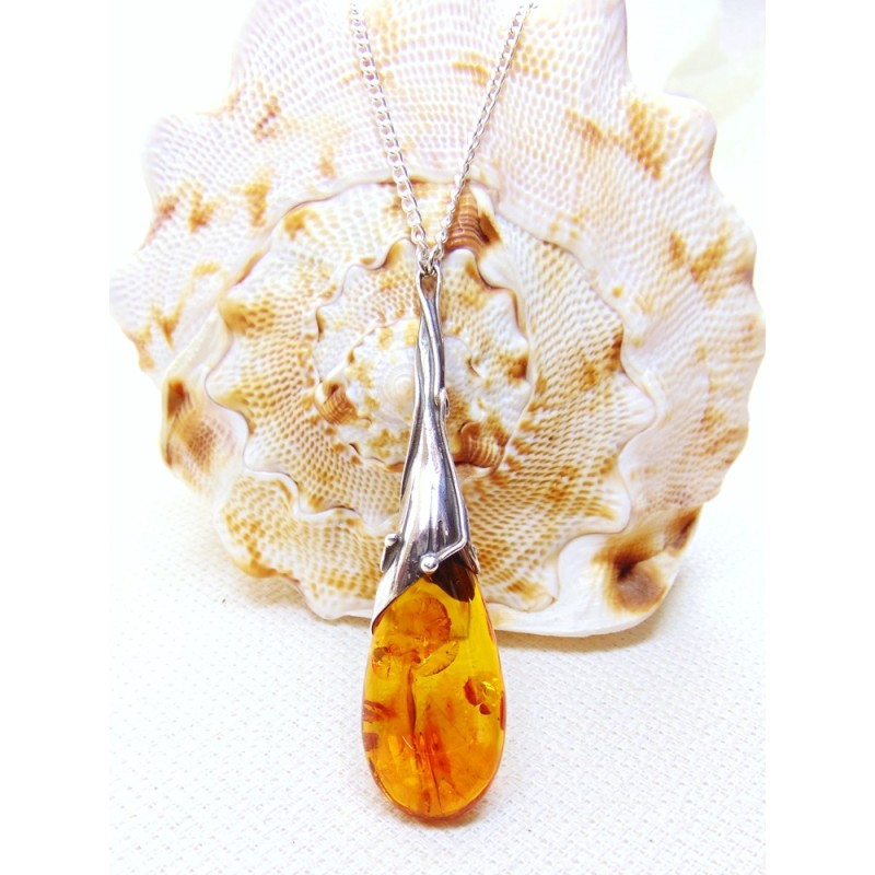 Naszyjnik srebrny z bursztynem, handmade 735-21