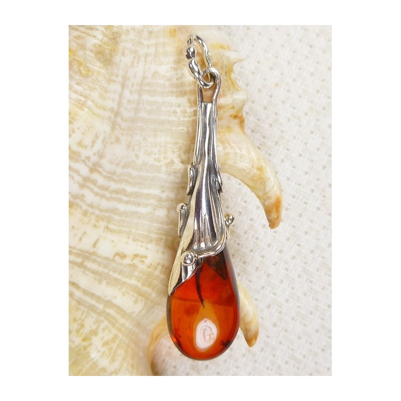 Wisiorek srebrny z bursztynem, handmade 622-30