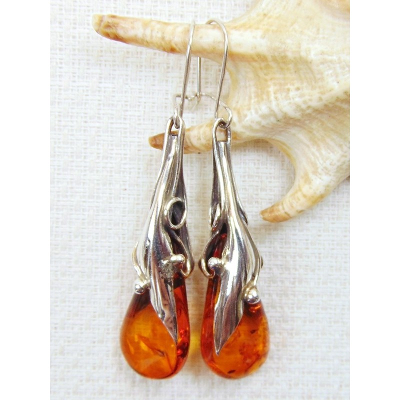 Kolczyki srebrne z bursztynem, handmade 210-88