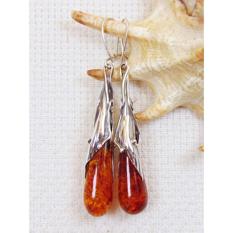Kolczyki srebrne z bursztynem, handmade 210-100