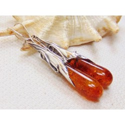Kolczyki srebrne z bursztynem, handmade 210-100