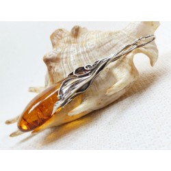 Wisiorek srebrny z bursztynem, handmade 640-24