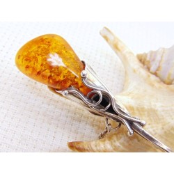 Szpilka srebrna z bursztynem, handmade 808-43