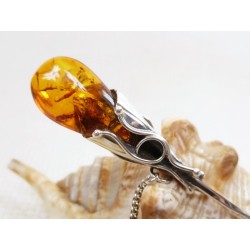 Szpilka srebrna z bursztynem, handmade 808-44