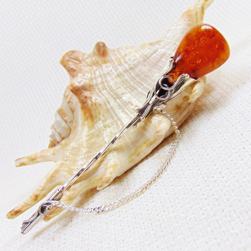 Szpilka srebrna z bursztynem, handmade 808-46