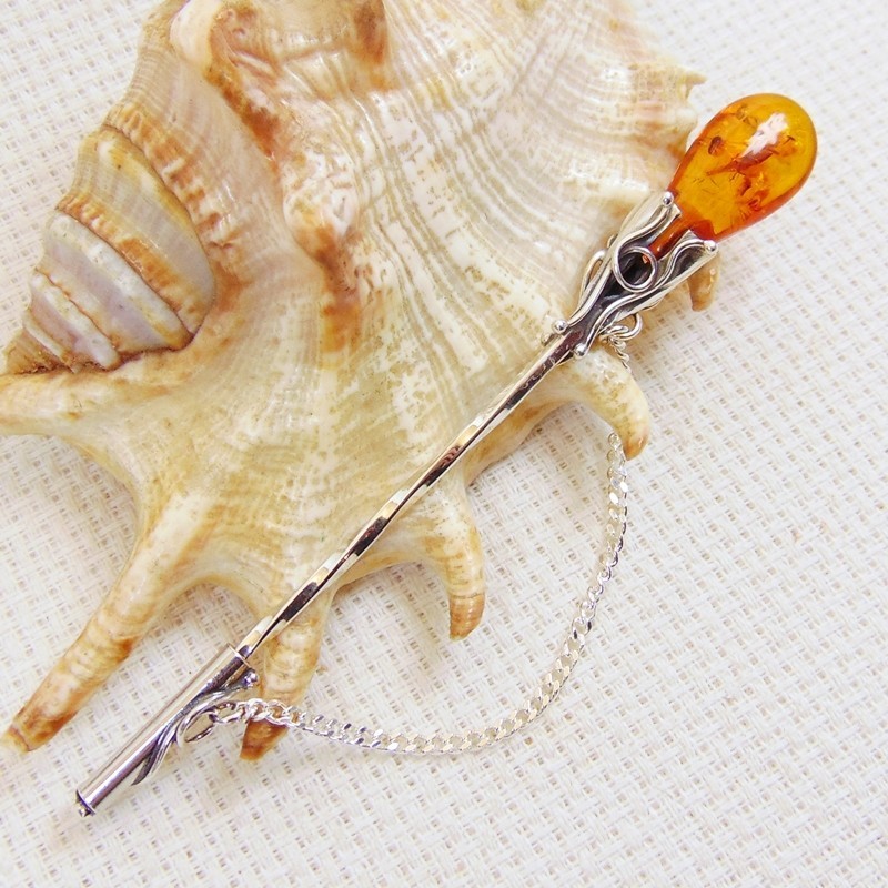 Szpilka srebrna z bursztynem, handmade 808-47