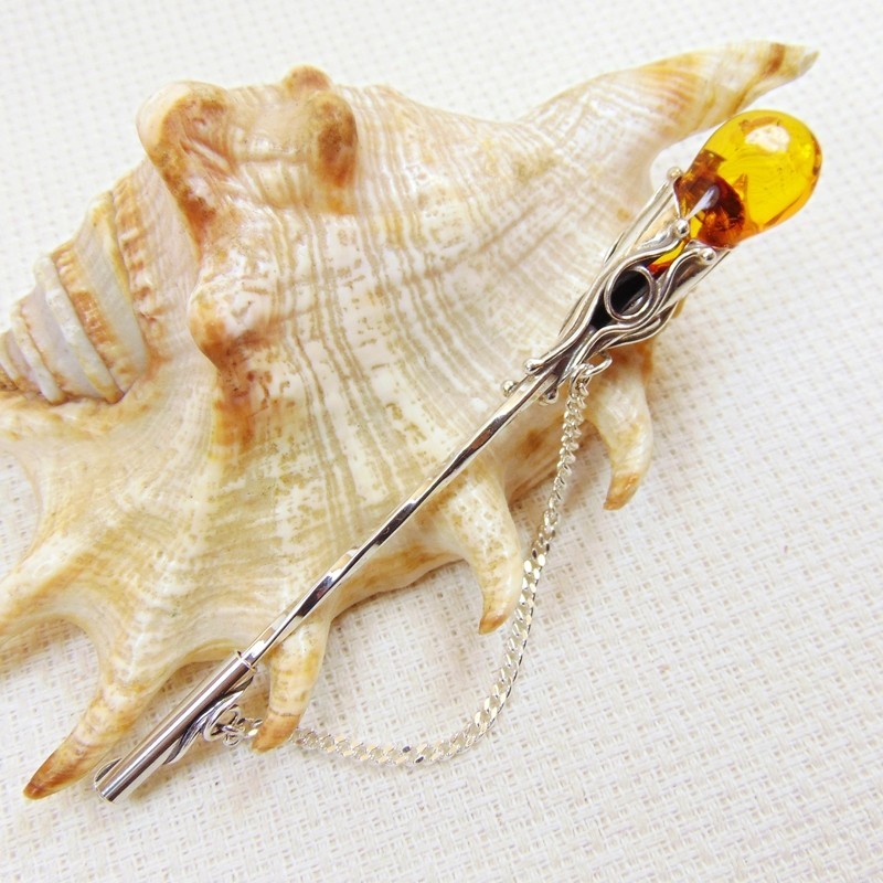 Szpilka srebrna z bursztynem, handmade 808-48