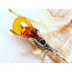 Szpilka srebrna z bursztynem, handmade 808-50