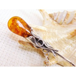 Szpilka srebrna z bursztynem, handmade 808-52