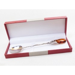 Łyżeczka srebrna z bursztynem, handmade 926-1