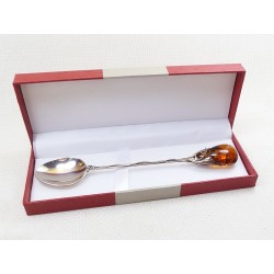 Łyżeczka srebrna z bursztynem, handmade 926-2