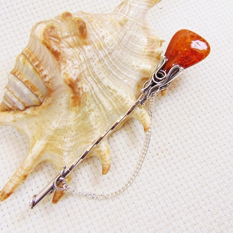 Szpilka srebrna z bursztynem, handmade 808-53
