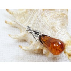 Szpilka srebrna z bursztynem, handmade 8080-64