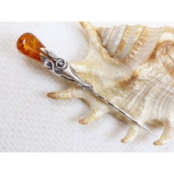 Szpilka srebrna z bursztynem, handmade 8080-64