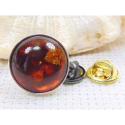 Wpinka srebrna z bursztynem...