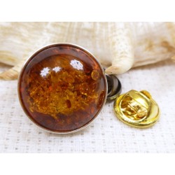 Wpinka srebrna z bursztynem...