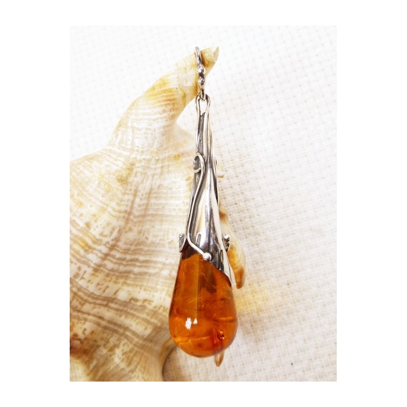 Wisiorek srebrny z bursztynem, handmade 620-334