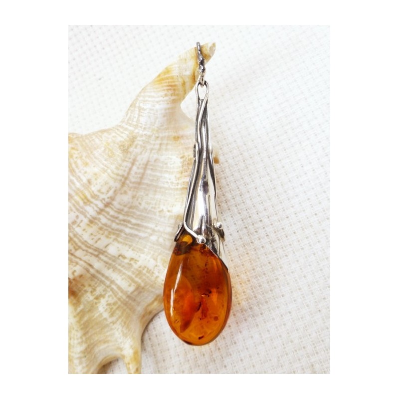 Wisiorek srebrny z bursztynem, handmade 620-336