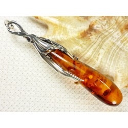 640-18 Wisiorek Srebro z Bursztynem -HAND MADE-