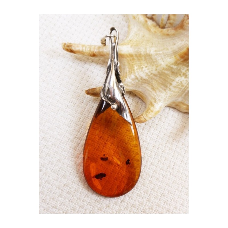 Wisiorek srebrny z bursztynem, handmade 620-339
