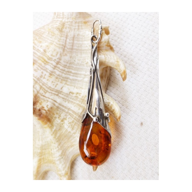 Wisiorek srebrny z bursztynem, handmade 610-117