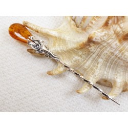 Szpilka srebrna z bursztynem, handmade 8080-68