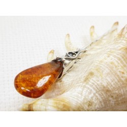 Szpilka srebrna z bursztynem, handmade 8080-70