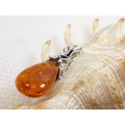Szpilka srebrna z bursztynem, handmade 8080-73