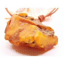 Naszyjnik bursztyn naturalny - Zawieszka srebrna – Rzemień skórzany, 679-6